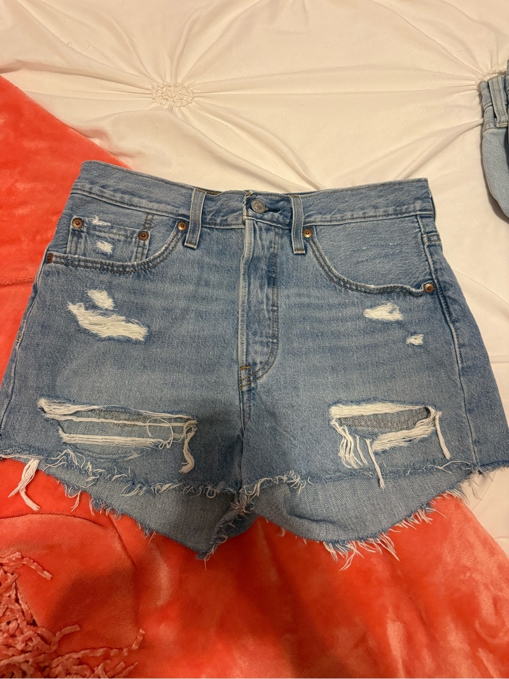 Levi's Light Blue Distressed High-Rise Denim Shorts